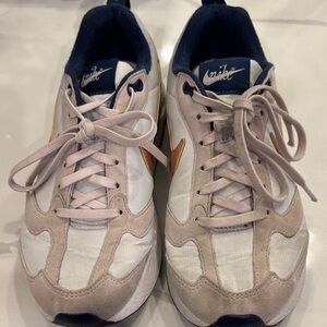 Nike White and Tan Sneakers with Orange Swoosh
